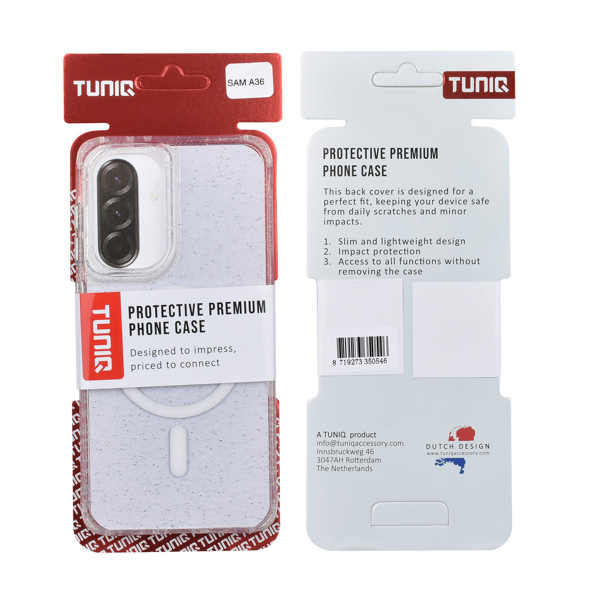 TUNIQ TUNIQ Galaxy A36 Backcover hoesje - Magsafe - Glitter - Hanger - Transparant, foto 3 van 3