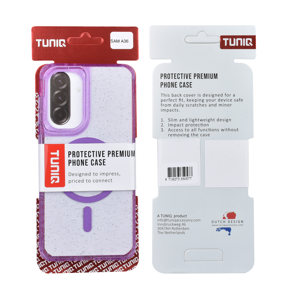 TUNIQ TUNIQ Galaxy A36 Backcover hoesje - Magsafe - Glitter - Hanger - Paars, foto 3 van 3