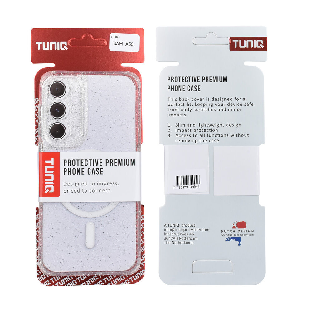 TUNIQ TUNIQ Galaxy A55 Back cover coque - Magsafe - Glitter - Hanger - Transparent TUNIQ TUNIQ Galaxy A55 Back cover coque - Magsafe - Glitter - Hanger - Transparent