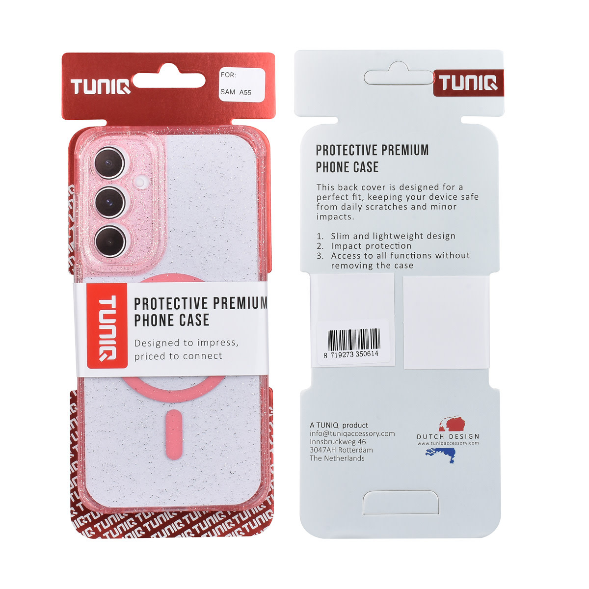 TUNIQ TUNIQ Galaxy A55 Backcover hoesje - Magsafe - Glitter - Hanger - Roze, foto 3 van 3