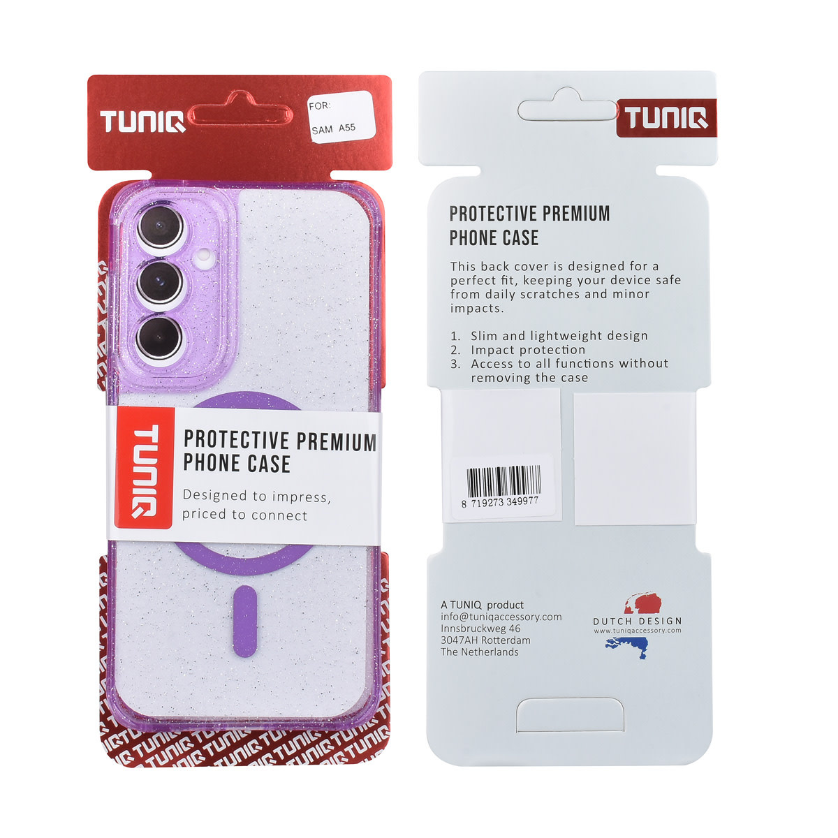 TUNIQ TUNIQ Galaxy A55 Backcover hoesje - Magsafe - Glitter - Hanger - Paars, foto 3 van 3