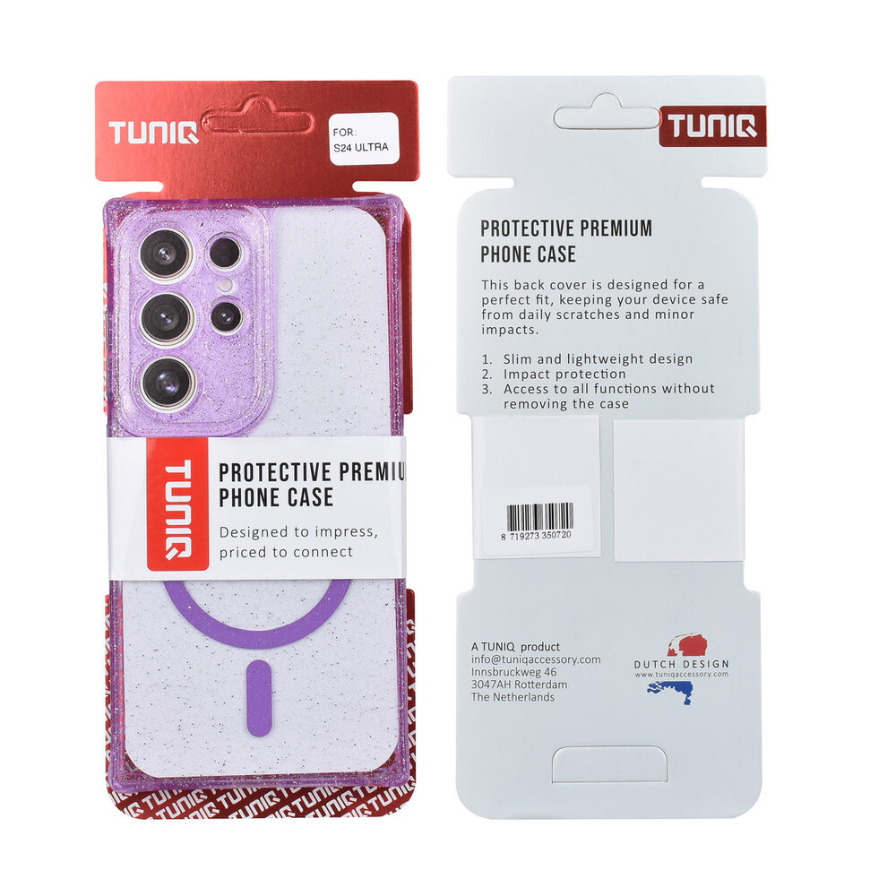 TUNIQ TUNIQ Galaxy S24 Ultra Back cover coque - Magsafe - Glitter - Hanger - Violet TUNIQ TUNIQ Galaxy S24 Ultra Back cover coque - Magsafe - Glitter - Hanger - Violet