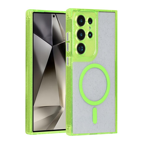 TUNIQ TUNIQ Galaxy S24 Ultra Back cover coque - Magsafe - Glitter - Hanger - Vert TUNIQ TUNIQ Galaxy S24 Ultra Back cover coque - Magsafe - Glitter - Hanger - Vert