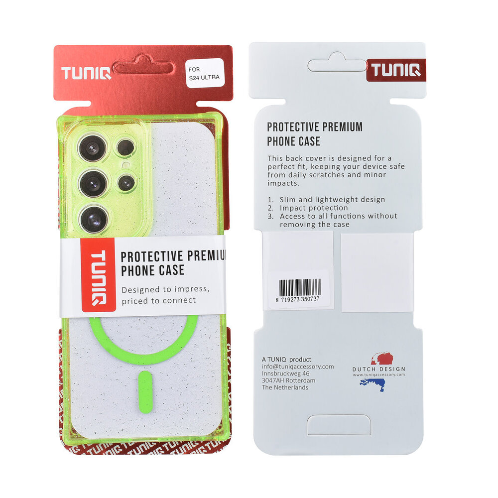 TUNIQ TUNIQ Galaxy S24 Ultra Back-Cover hul - Magsafe - Glitter - Hanger - Grün TUNIQ TUNIQ Galaxy S24 Ultra Back-Cover hul - Magsafe - Glitter - Hanger - Grün