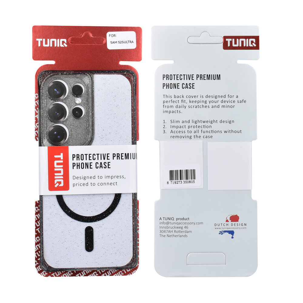 TUNIQ TUNIQ Galaxy S25 Ultra Back cover coque - Magsafe - Glitter - Hanger - Noir TUNIQ TUNIQ Galaxy S25 Ultra Back cover coque - Magsafe - Glitter - Hanger - Noir