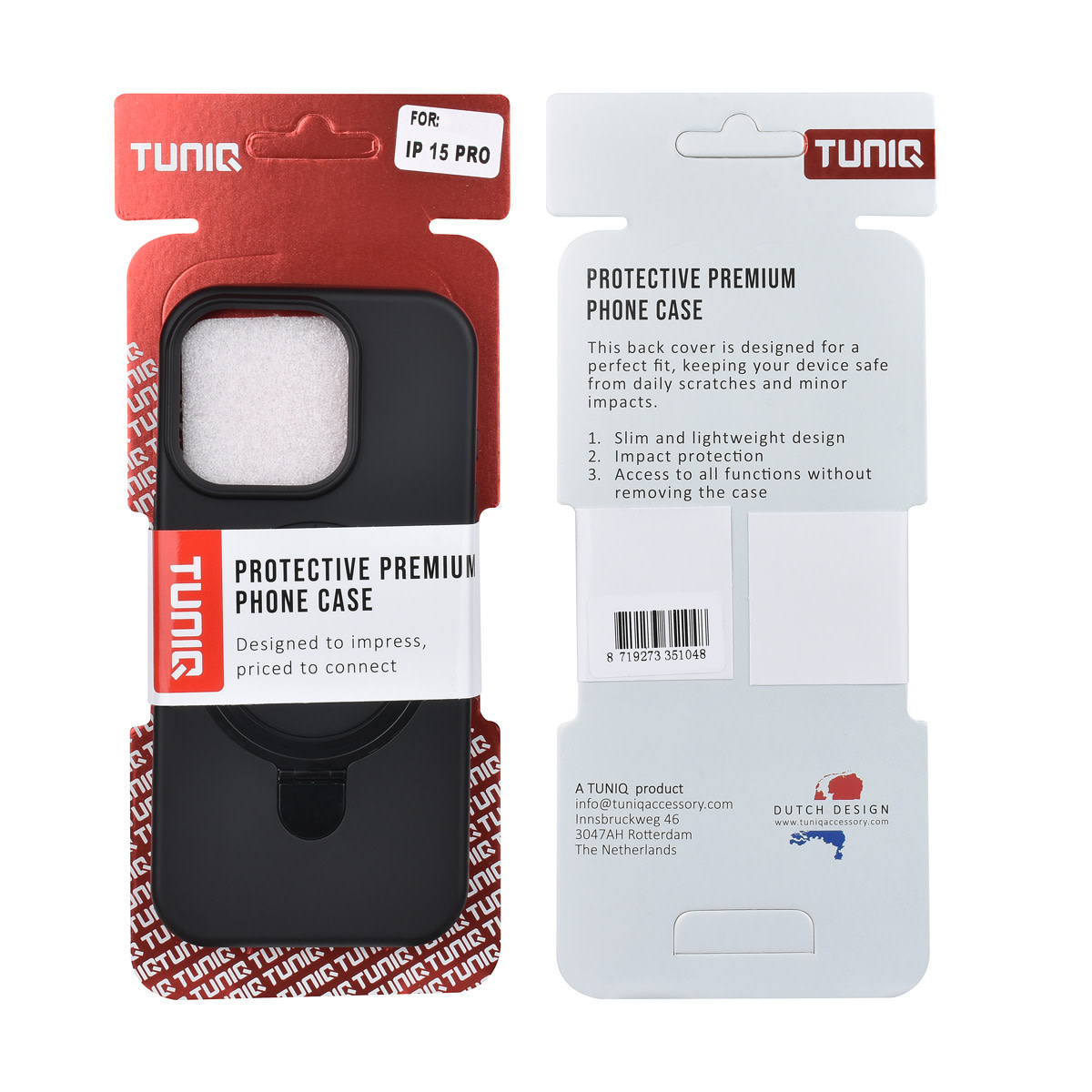 TUNIQ TUNIQ iPhone 15 Pro Backcover hoesje - Magsafe With Ring Stand - Hanger - Zwart, foto 3 van 3