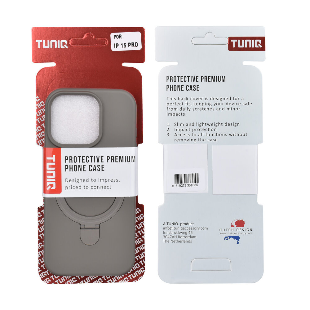 TUNIQ TUNIQ iPhone 15 Pro Back cover coque - Magsafe With Ring Stand - Hanger - Titanium Grey