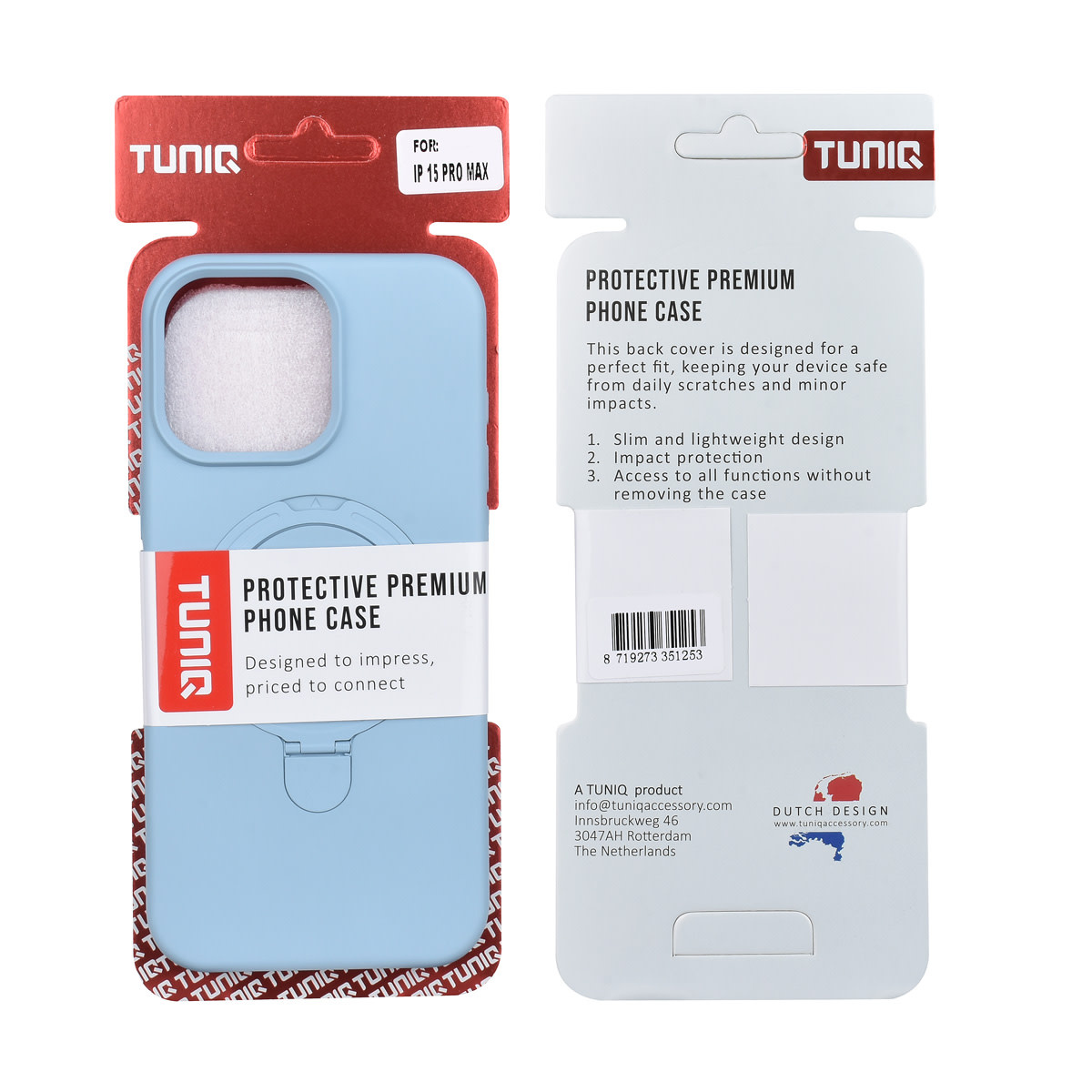TUNIQ TUNIQ iPhone 15 Pro Max Backcover hoesje - Magsafe With Ring Stand - Hanger - Baby Blue, foto 3 van 3
