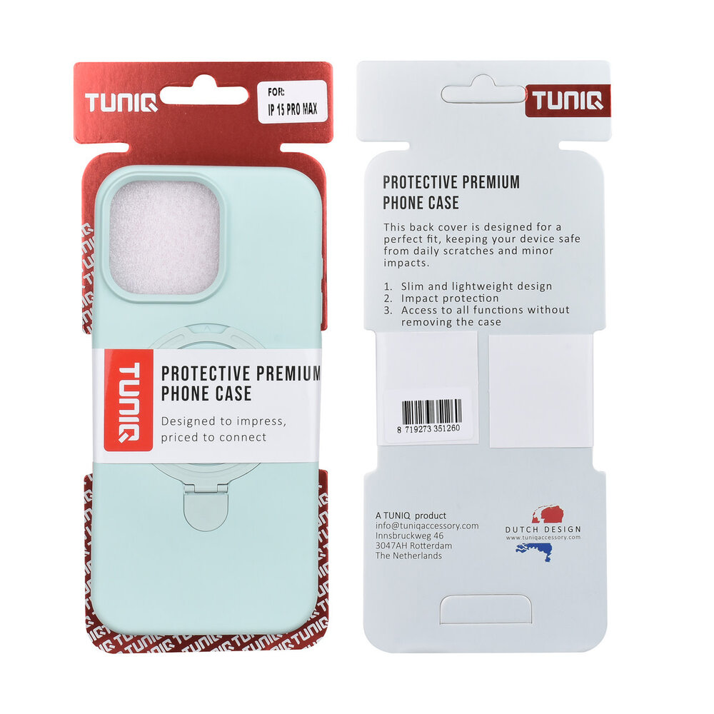 TUNIQ TUNIQ iPhone 15 Pro Max Backcover hoesje - Magsafe With Ring Stand - Hanger - Mint Green TUNIQ TUNIQ iPhone 15 Pro Max Backcover hoesje - Magsafe With Ring Stand - Hanger - Mint Green