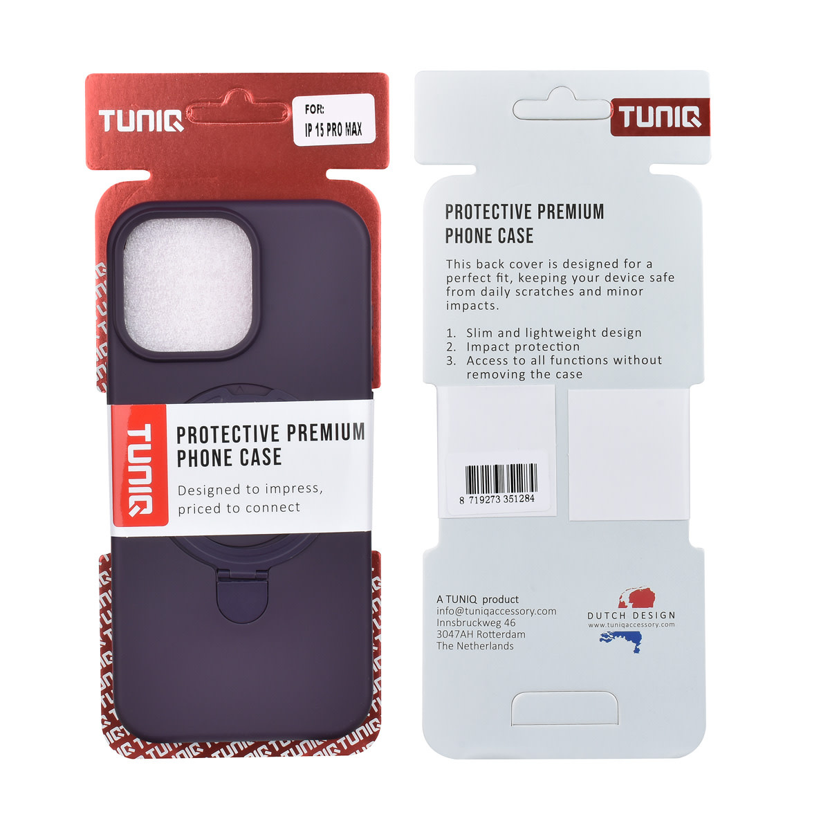 TUNIQ TUNIQ iPhone 15 Pro Max Backcover hoesje - Magsafe With Ring Stand - Hanger - Grape Purple, foto 3 van 3