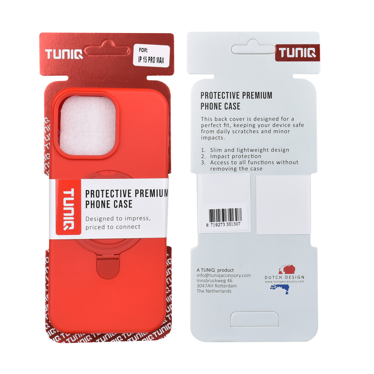 TUNIQ TUNIQ iPhone 15 Pro Max Backcover hoesje - Magsafe With Ring Stand - Hanger - Classic Red, foto 3 van 3