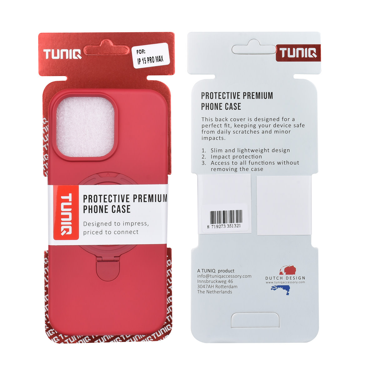 TUNIQ TUNIQ iPhone 15 Pro Max Backcover hoesje - Magsafe With Ring Stand - Hanger - Cherry Red, foto 3 van 3