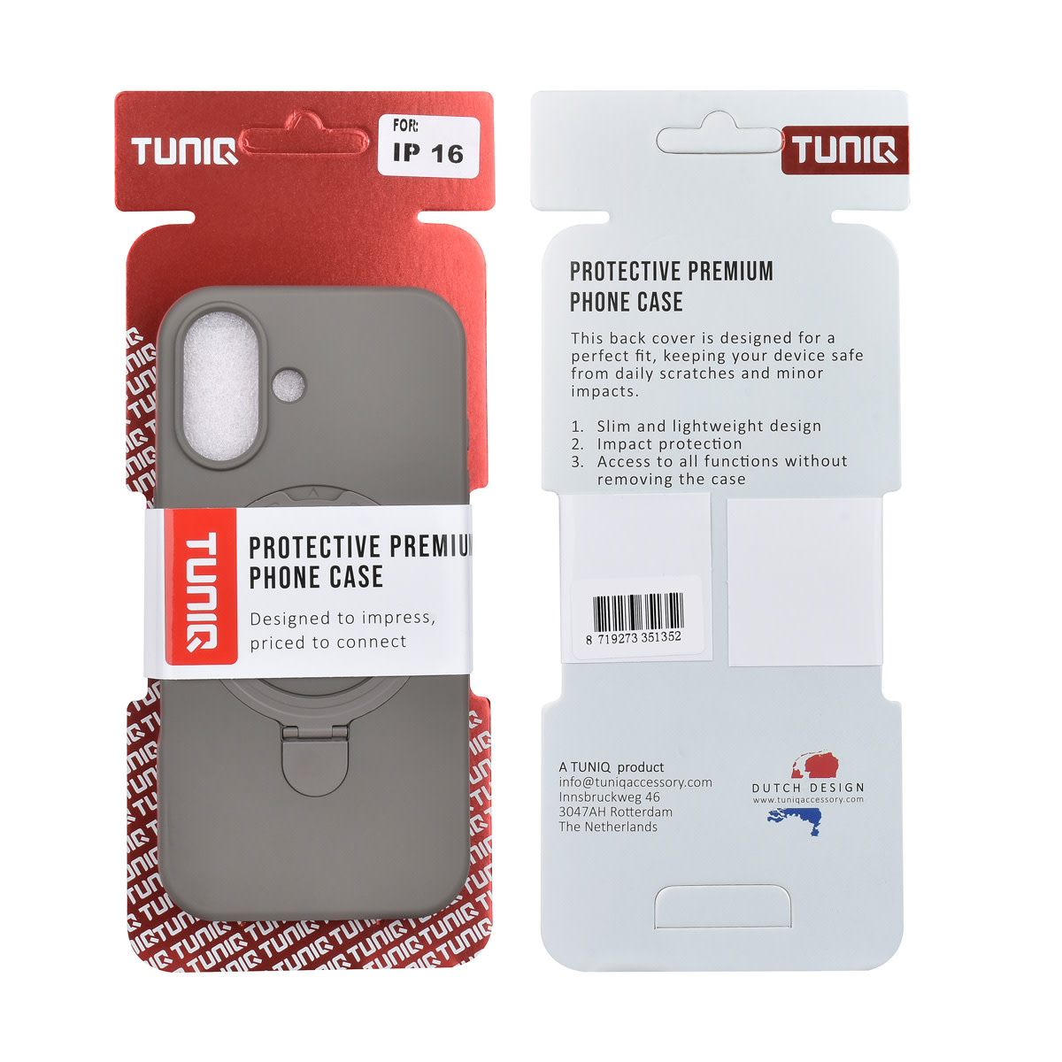 TUNIQ TUNIQ iPhone 16 Backcover hoesje - Magsafe With Ring Stand - Hanger - Titanium Grey, foto 3 van 3