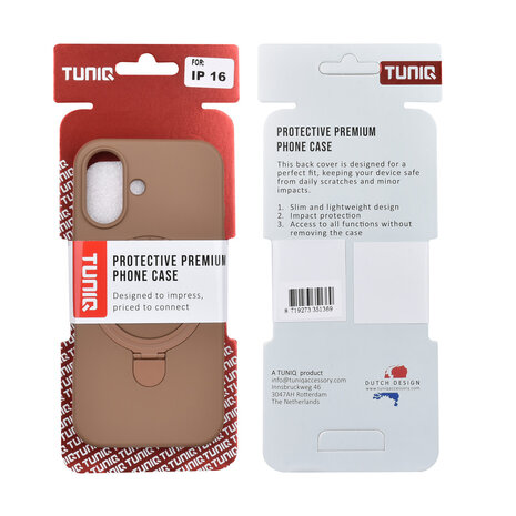 TUNIQ TUNIQ iPhone 16 Back-Cover hul - Magsafe With Ring Stand - Hanger - Desert Brown