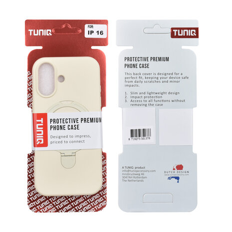 TUNIQ TUNIQ iPhone 16 Back-Cover hul - Magsafe With Ring Stand - Hanger - Antique White
