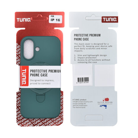 TUNIQ TUNIQ iPhone 16 Backcover hoesje - Magsafe With Ring Stand - Hanger - DonkerGroen