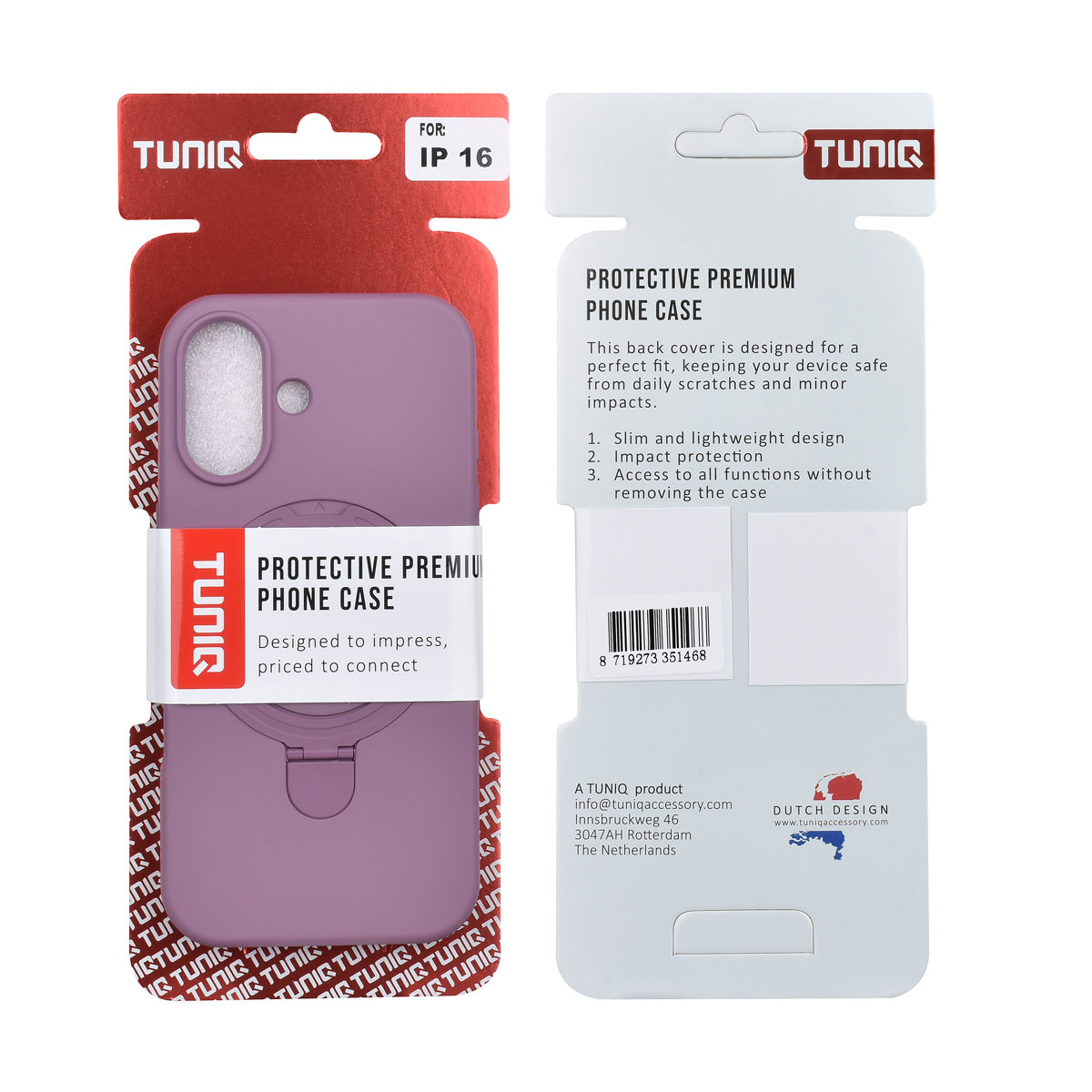 TUNIQ TUNIQ iPhone 16 Backcover hoesje - Magsafe With Ring Stand - Hanger - Sunset Purple, foto 3 van 3