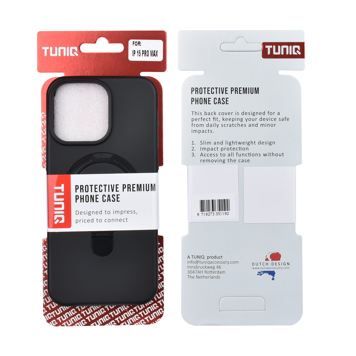 TUNIQ TUNIQ iPhone 16 Pro Max Backcover hoesje - Magsafe With Ring Stand - Hanger - Zwart, foto 3 van 3