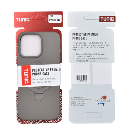 TUNIQ TUNIQ iPhone 16 Pro Max Backcover hoesje - Magsafe With Ring Stand - Hanger - Titanium Grey