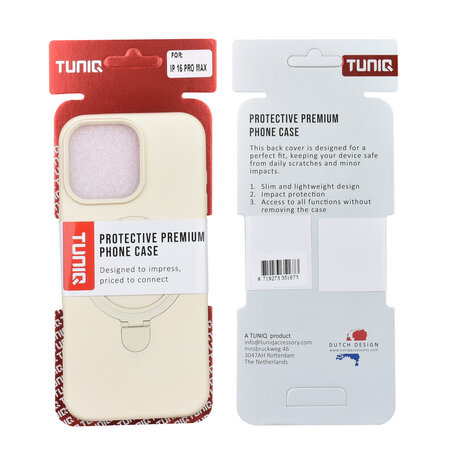 TUNIQ TUNIQ iPhone 16 Pro Max Backcover hoesje - Magsafe With Ring Stand - Hanger - Antique White TUNIQ TUNIQ iPhone 16 Pro Max Backcover hoesje - Magsafe With Ring Stand - Hanger - Antique White