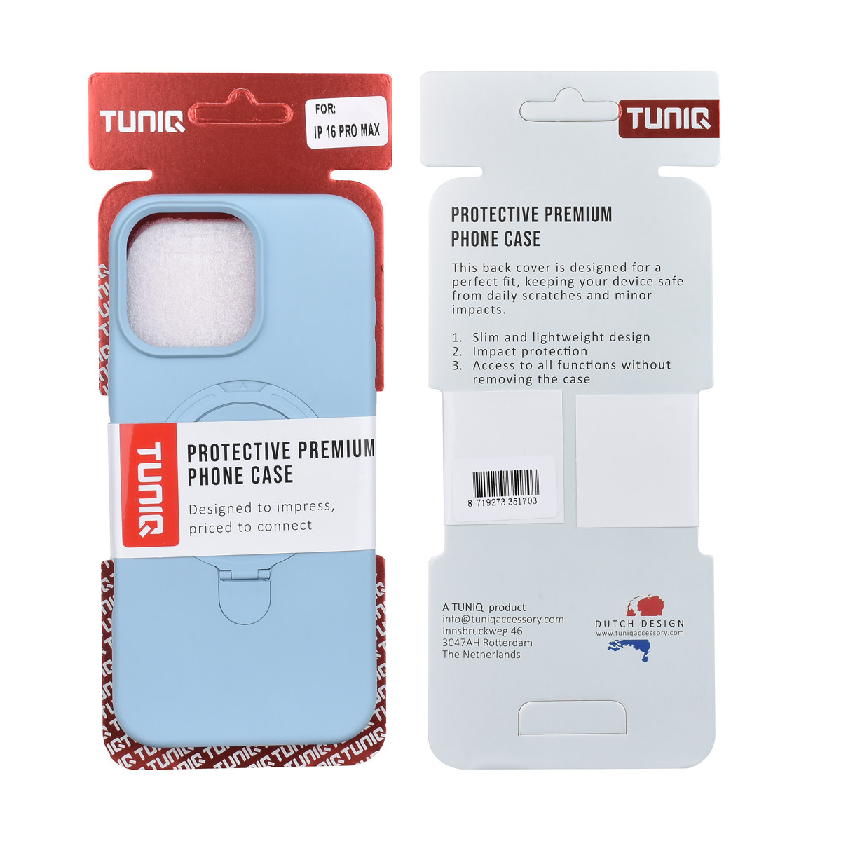 TUNIQ TUNIQ iPhone 16 Pro Max Backcover hoesje - Magsafe With Ring Stand - Hanger - Baby Blue, foto 3 van 3