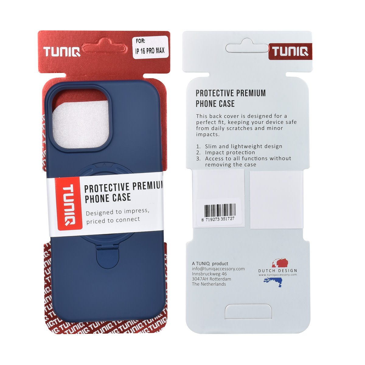 TUNIQ TUNIQ iPhone 16 Pro Max Backcover hoesje - Magsafe With Ring Stand - Hanger - Navy Blue, foto 3 van 3