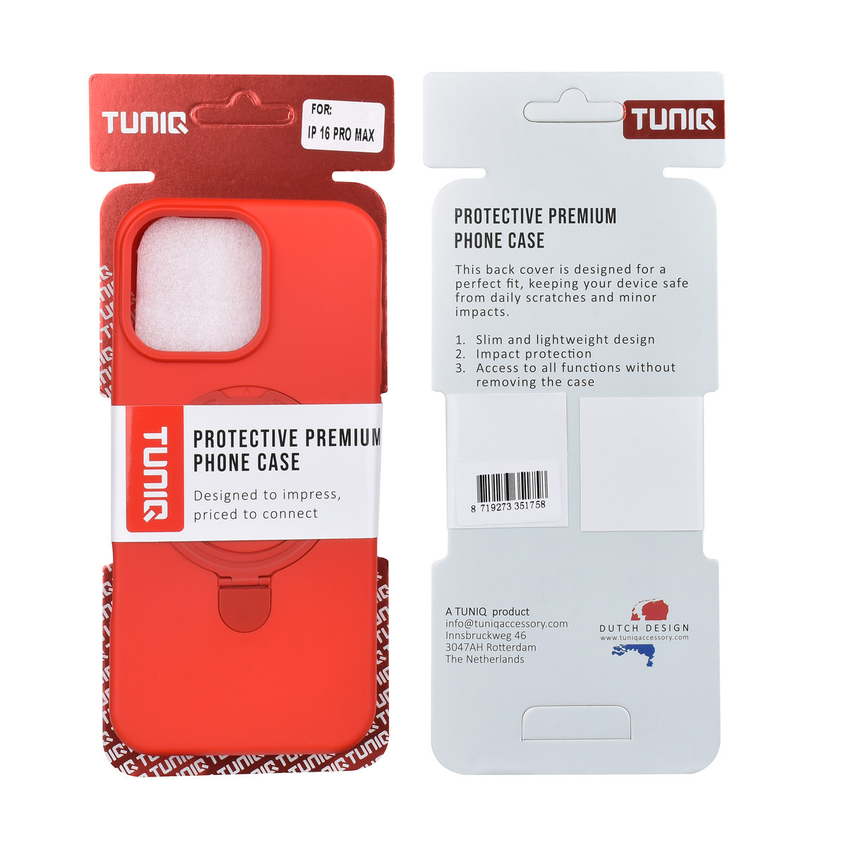 TUNIQ TUNIQ iPhone 16 Pro Max Backcover hoesje - Magsafe With Ring Stand - Hanger - Classic Red, foto 3 van 3