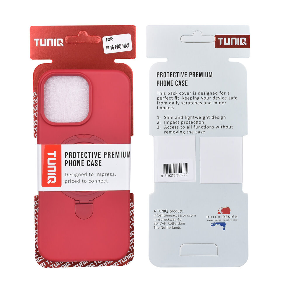 TUNIQ TUNIQ iPhone 16 Pro Max Back-Cover hul - Magsafe With Ring Stand - Hanger - Cherry Red