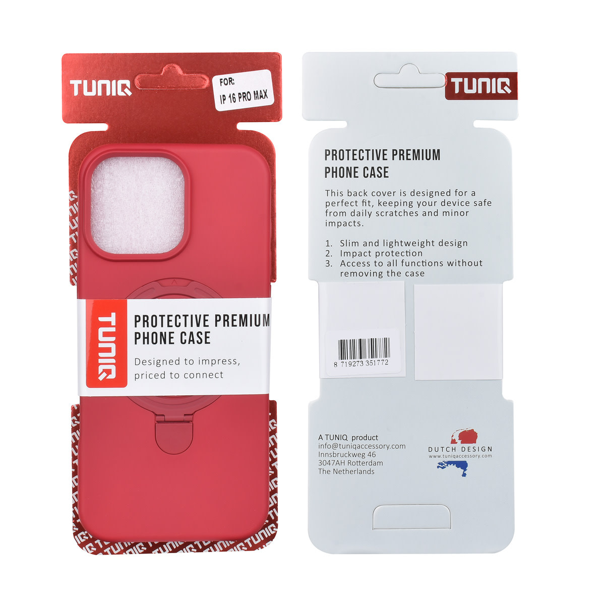 TUNIQ TUNIQ iPhone 16 Pro Max Backcover hoesje - Magsafe With Ring Stand - Hanger - Cherry Red, foto 3 van 3