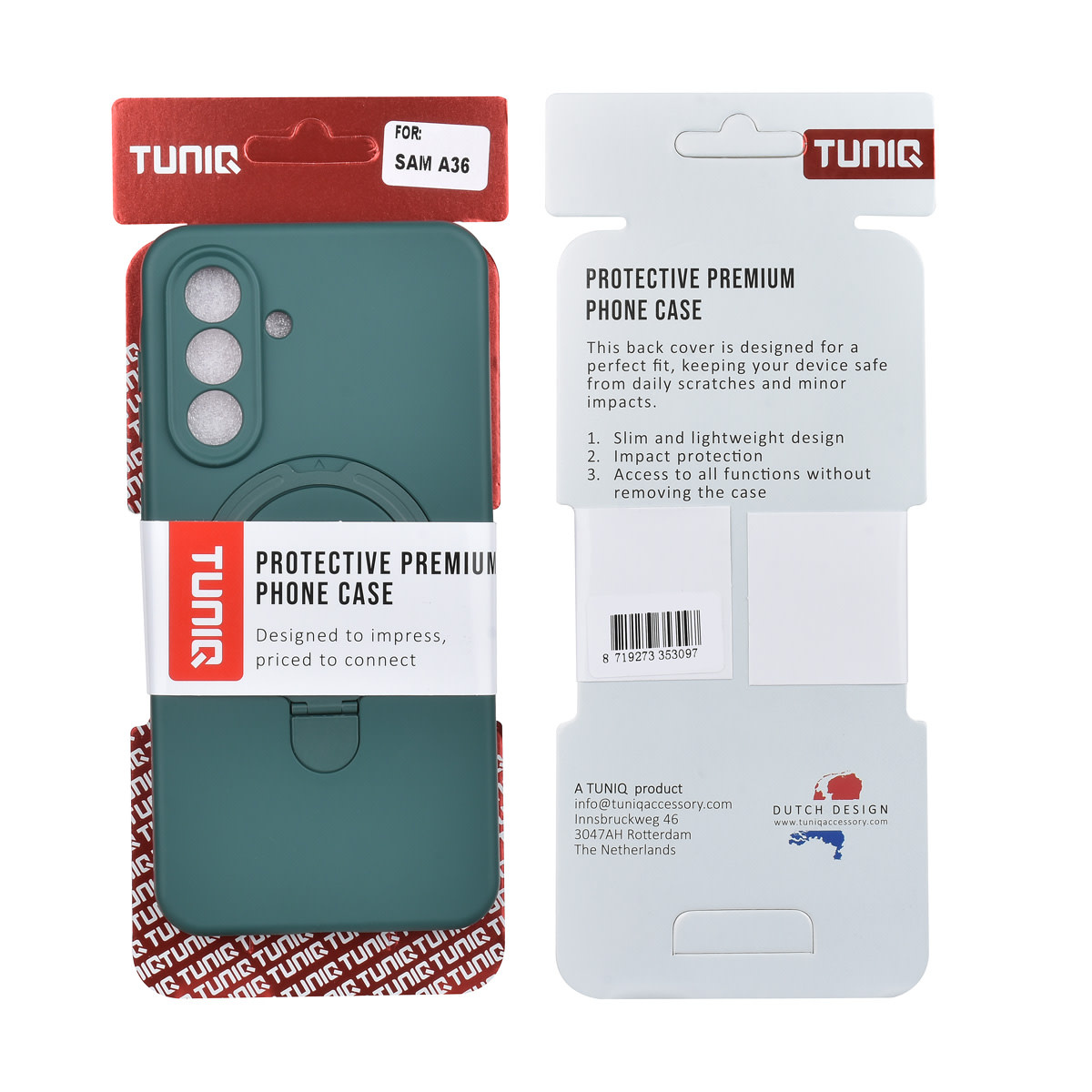 TUNIQ TUNIQ Galaxy A36 Backcover hoesje - Magsafe With Ring Stand - Hanger - DonkerGroen, foto 3 van 3