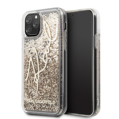 Karl Lagerfeld iPhone 11 Pro Backcover hoesje - Transparent Glitter Signature - Goud