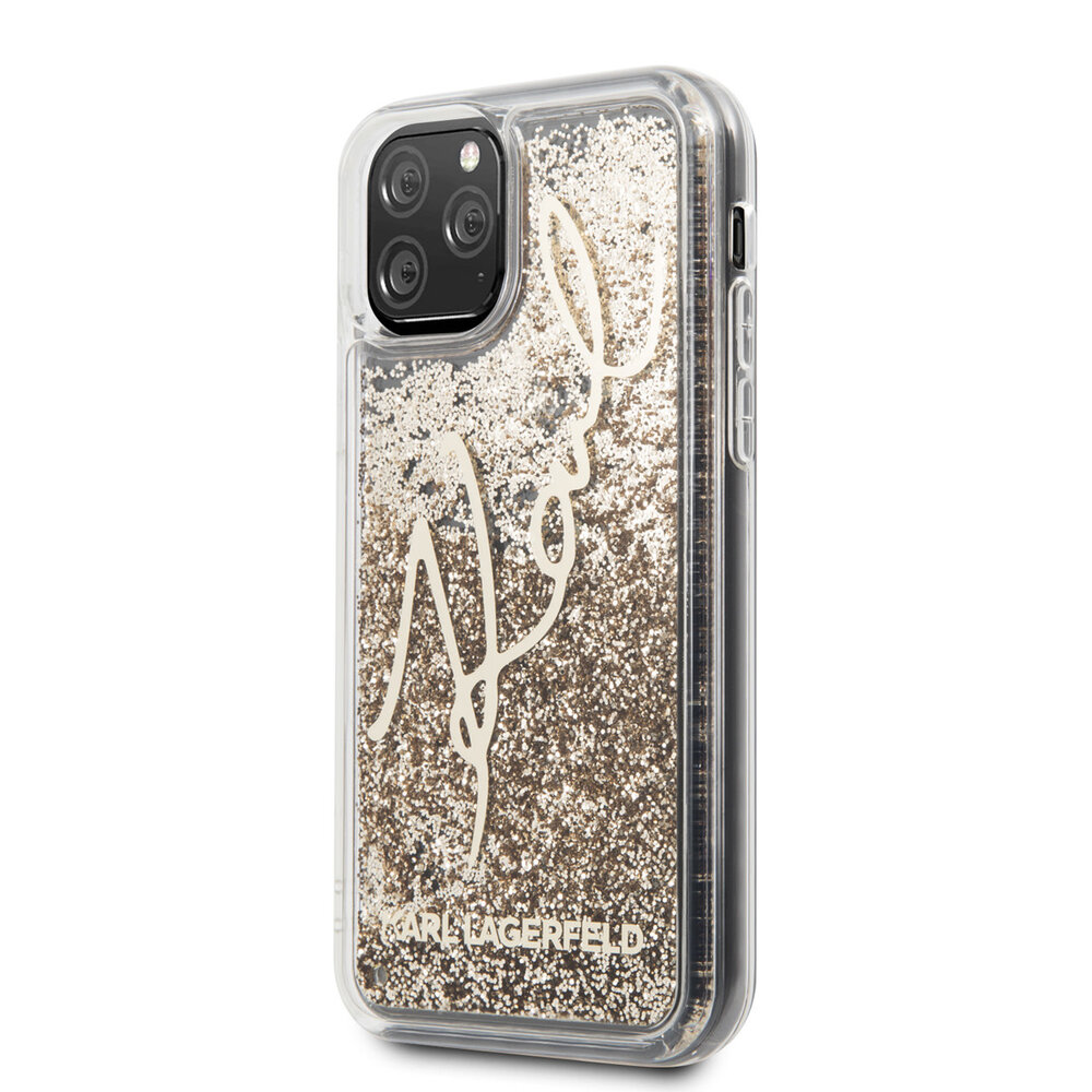 Karl Lagerfeld Karl Lagerfeld iPhone 11 Pro Backcover hoesje - Transparent Glitter Signature - Goud Karl Lagerfeld Karl Lagerfeld iPhone 11 Pro Backcover hoesje - Transparent Glitter Signature - Goud