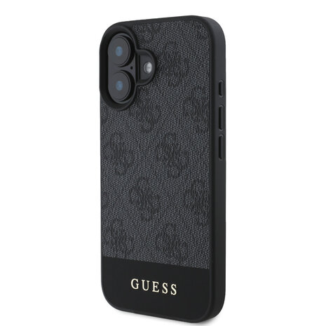Guess Guess iPhone 16 Back cover coque - 4G PU Leather - Bottom Stripe - Gris Guess Guess iPhone 16 Back cover coque - 4G PU Leather - Bottom Stripe - Gris