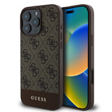 Guess Guess iPhone 16 Pro Back cover coque - 4G PU Leather - Bottom Stripe - Marron