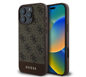 Guess Guess iPhone 16 Pro Back cover case - 4G PU Leather - Bottom Stripe - Brown