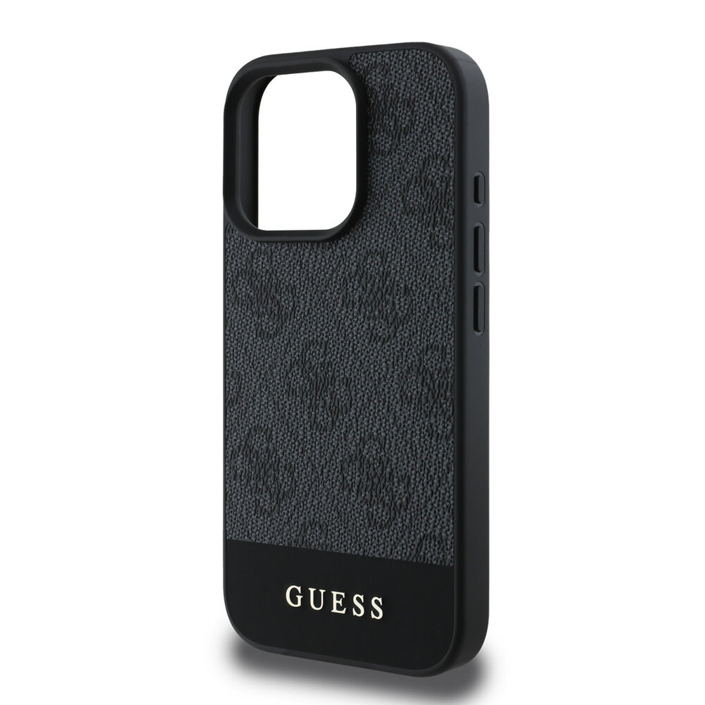 Guess Guess iPhone 16 Pro Back-Cover hul - 4G PU Leather - Bottom Stripe -Grau