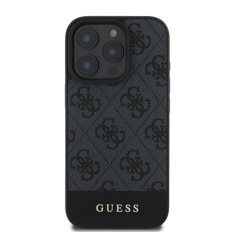 Guess Guess iPhone 16 Pro Backcover hoesje - 4G PU Leather - Bottom Stripe - Grijs
