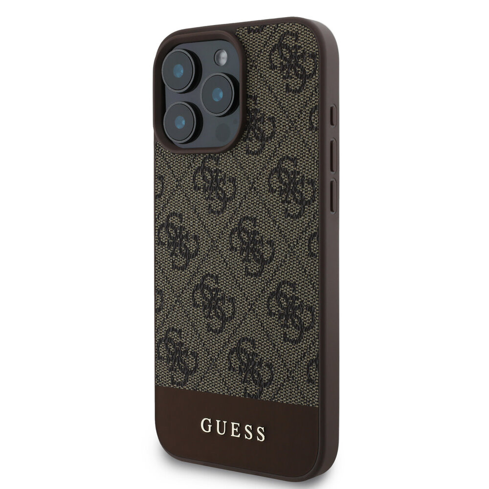 Guess Guess iPhone 16 Pro Max Back-Cover hul - 4G PU Leather - Bottom Stripe - Braun