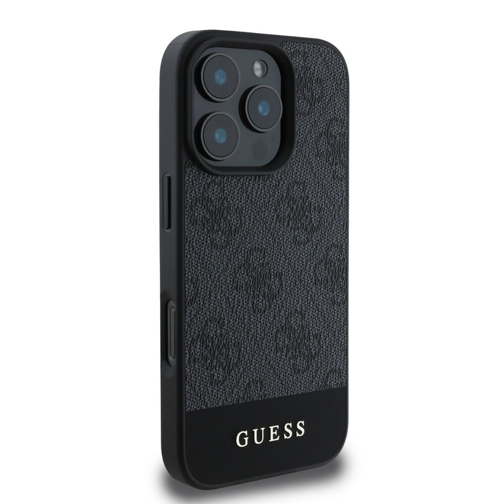 Guess Guess iPhone 16 Pro Max Backcover hoesje - 4G PU Leather - Bottom Stripe - Grijs