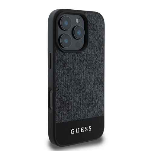 Guess Guess iPhone 16 Pro Max Back-Cover hul - 4G PU Leather - Bottom Stripe - Grau