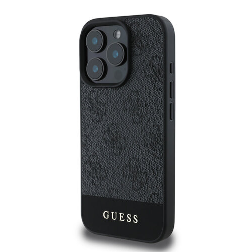 Guess Guess iPhone 16 Pro Max Back cover case - 4G PU Leather - Bottom Stripe - Grey
