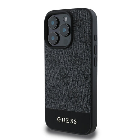 Guess Guess iPhone 16 Pro Max Back-Cover hul - 4G PU Leather - Bottom Stripe - Grau