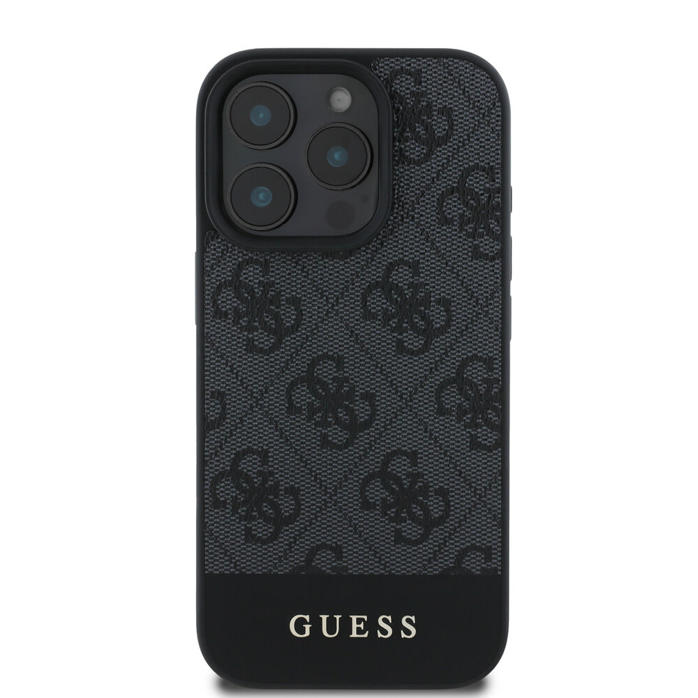 Guess Guess iPhone 16 Pro Max Back-Cover hul - 4G PU Leather - Bottom Stripe - Grau