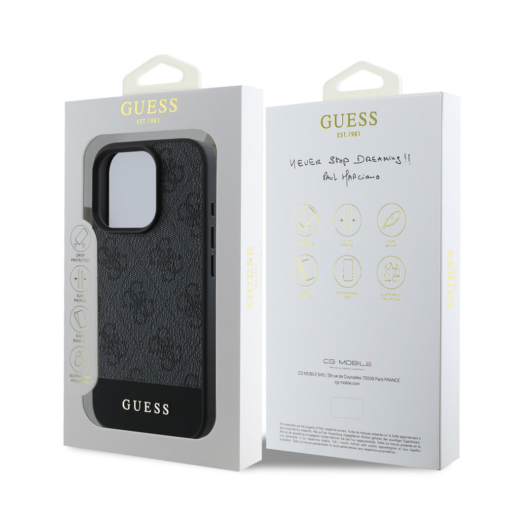 Guess Guess iPhone 16 Pro Max Back cover case - 4G PU Leather - Bottom Stripe - Grey