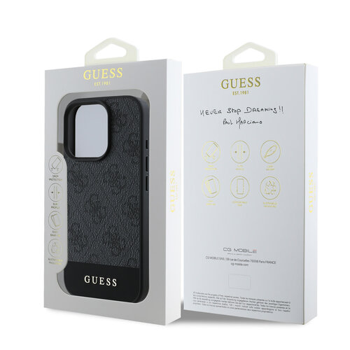 Guess Guess iPhone 16 Pro Max Back-Cover hul - 4G PU Leather - Bottom Stripe - Grau