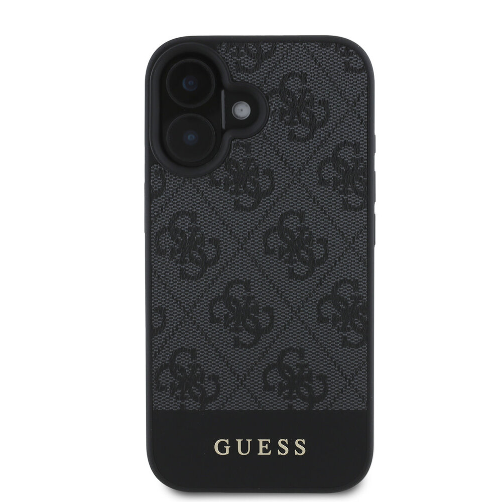 Guess Guess iPhone 16 Back-Cover hul - 4G PU Leather - Bottom Stripe - Grau
