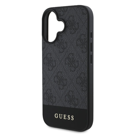 Guess Guess iPhone 16 Back-Cover hul - 4G PU Leather - Bottom Stripe - Grau