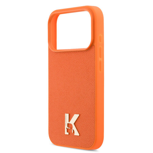 Karl Lagerfeld Karl Lagerfeld iPhone 17 Pro Max/iPhone 18 Pro Max Coque arrière MagSafe Cuir Saffiano Logo K & Karl métallique - Orange