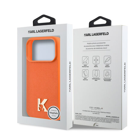 Karl Lagerfeld Karl Lagerfeld 17 Pro Max Back cover case - MagSafe - Saffiano Leather - Metal K & Karl Logo - Orange Karl Lagerfeld Karl Lagerfeld 17 Pro Max Back cover case - MagSafe - Saffiano Leather - Metal K & Karl Logo - Orange