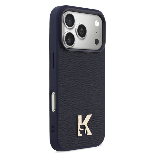 Karl Lagerfeld Karl Lagerfeld iPhone 17 Pro/iPhone 18 Pro Coque arrière MagSafe Cuir Saffiano Logo K & Karl métallique - Bleu marine